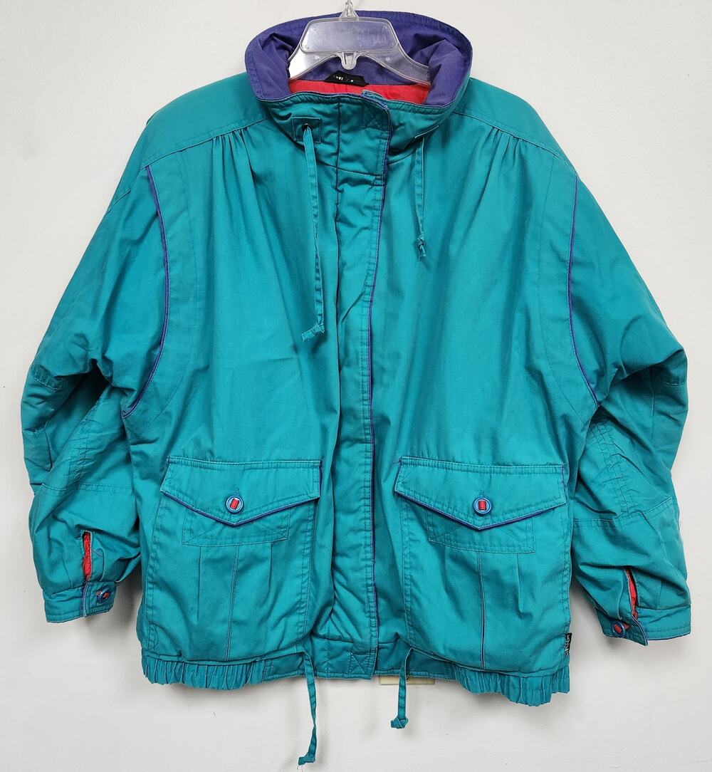 Vintage Izzi Women Teal & Purple Colorblock Puffer Ski Jacket-Size Small
